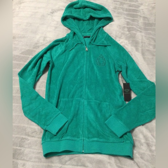 DIAMOND SUPPLY CO WOMEN’S TEARDROP TURQUOISE ZIP-UP HOODIE SIZE XS - Picture 1 of 8